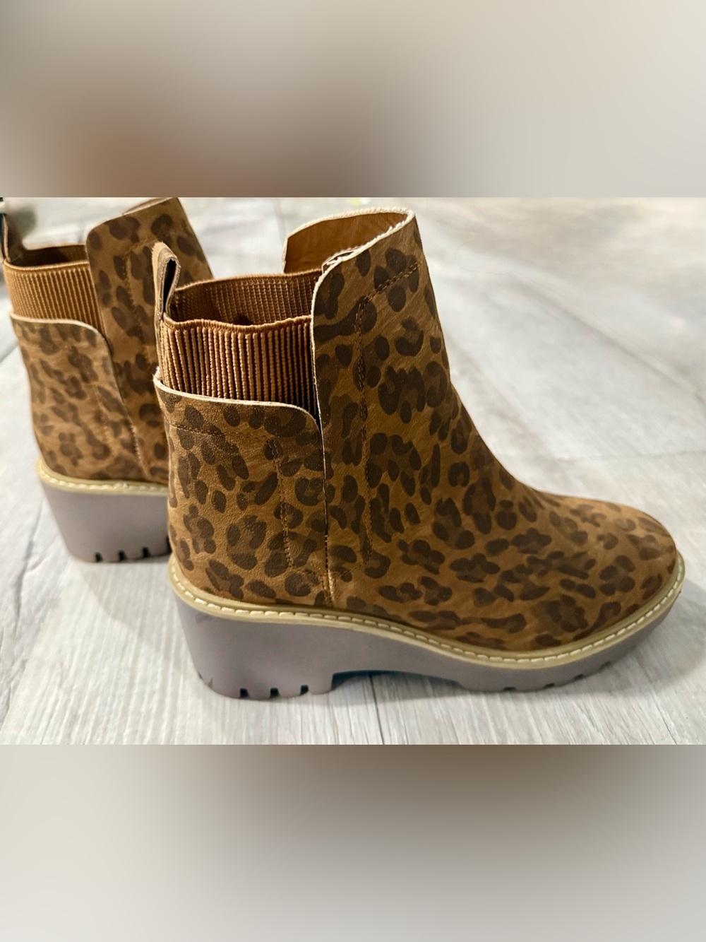 Women’s Corky’s Hey Girl Leopard Print Chelsea Wedge Boots - Brown - Picture 2 of 6